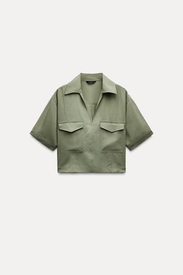 CROPPED SHIRT WITH POCKETS - Khaki by Zara