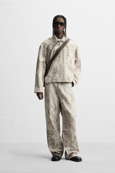 Zara ABSTRACT PRINT PANTS - Khaki - Image 0