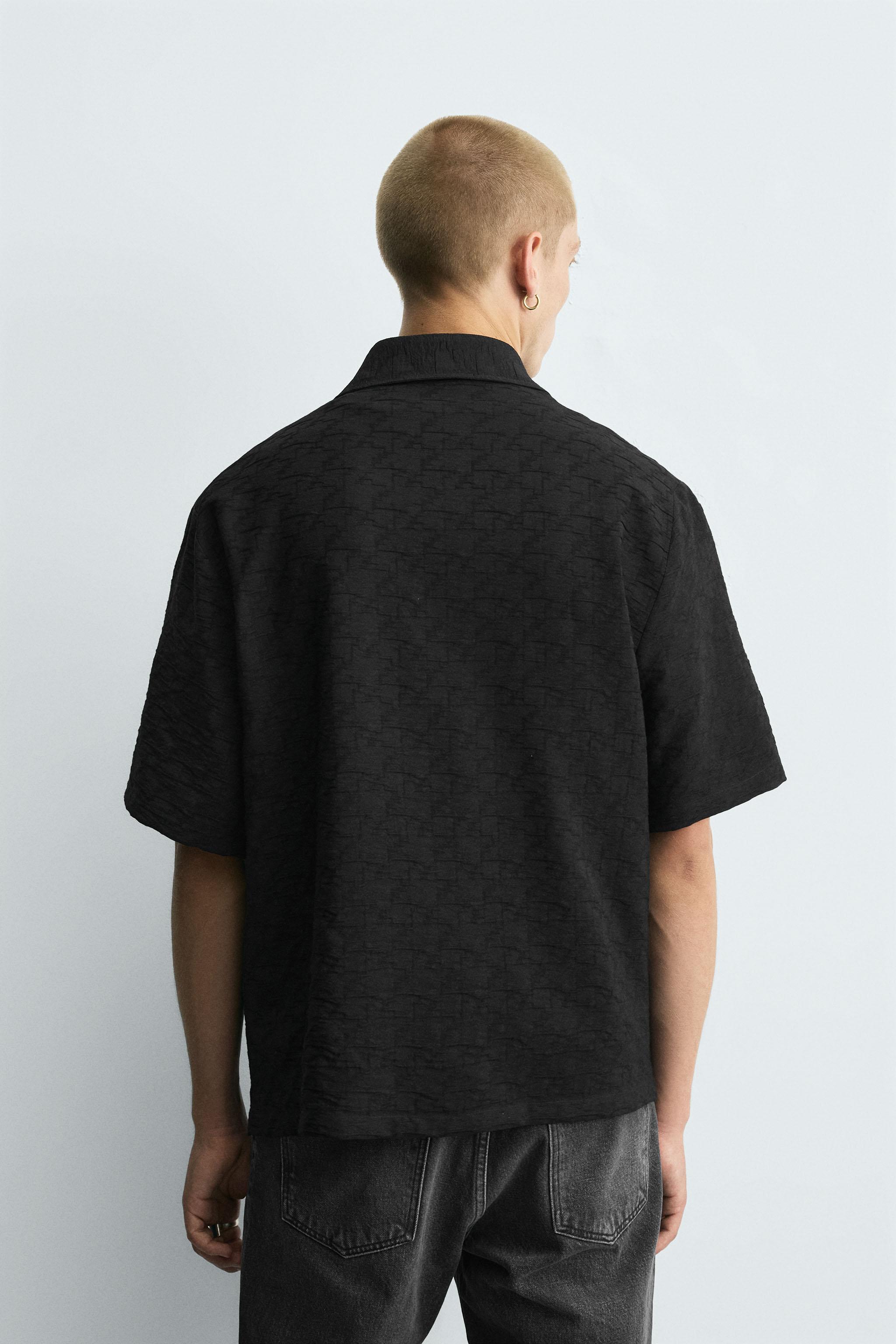 ★ドイツ発*ZARA*新作*ジオメトリージャガード半袖シャツ/MOSS★ ジオメトリックジャカードシャツ - ブラック | ZARA Japan / 日本