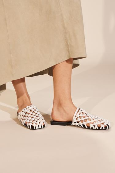Zara LIMITED EDITION BRAIDED LEATHER SLINGBACK SHOES - Black