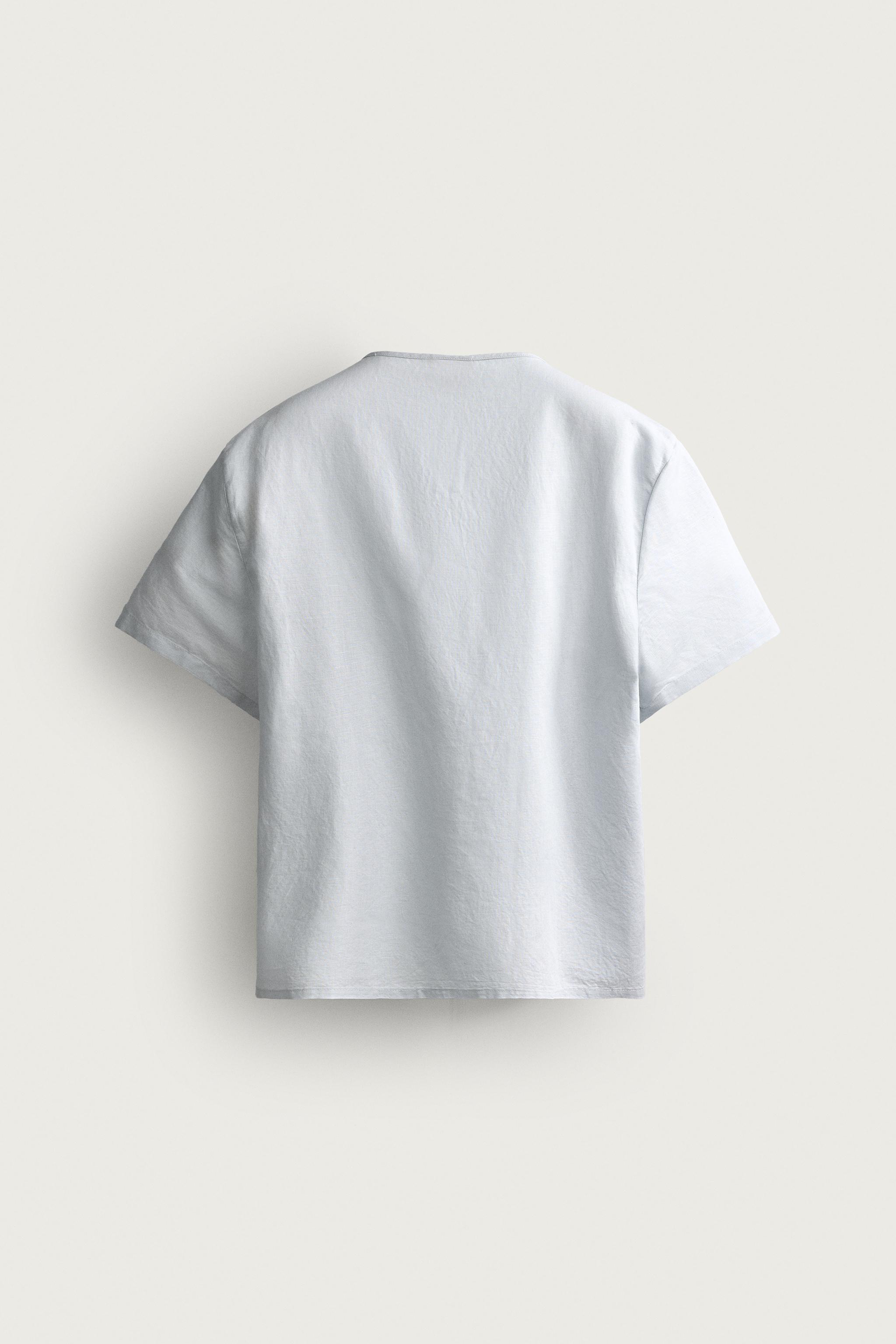 Мужские рубашки Zara HEMP AND COTTON HENLEY SHIRT — фото 8