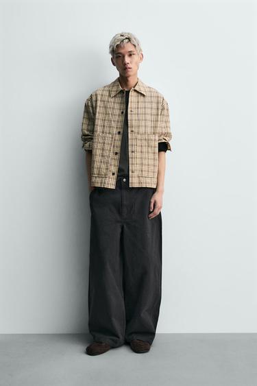 TEXTURED CHECK OVERSHIRT - Beige by Zara - Image 0
