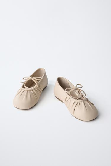LEATHER BALLET FLATS - Sand Brown by Zara - Image 2