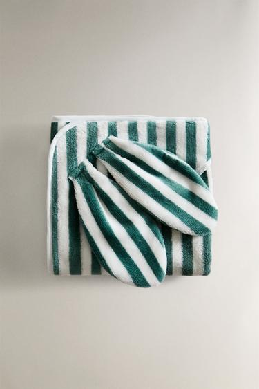 CHILDREN'S STRIPED VELOUR HOODED BATH TOWEL - Green by Zara - Image 2