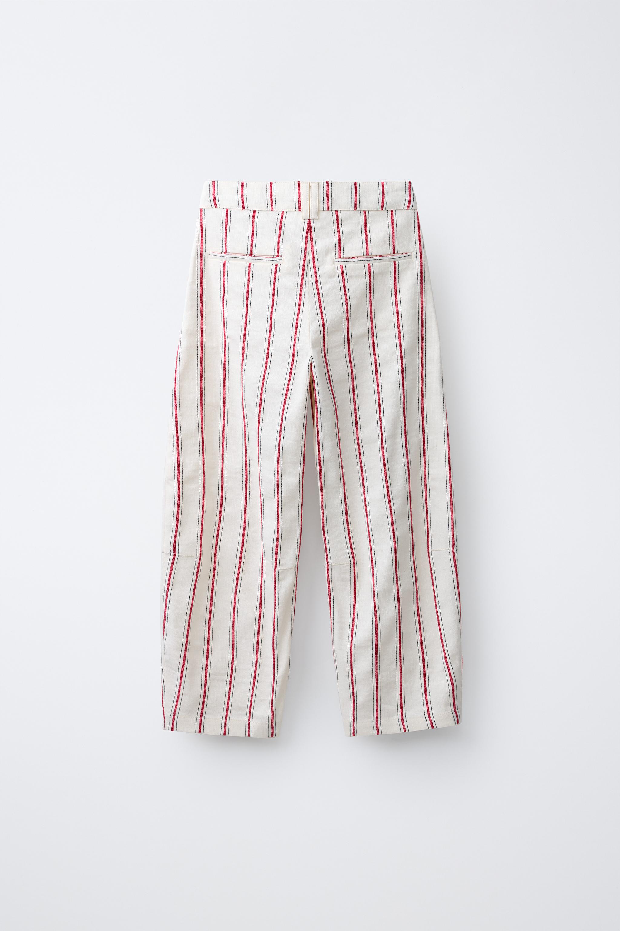 STRIPED COTTON LINEN BARREL PANTS