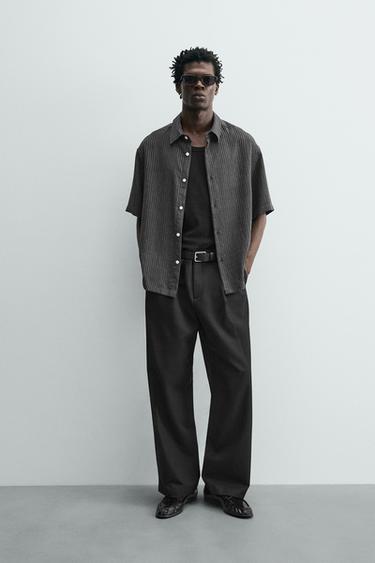 CAMISA RELAXED FIT RAYAS TRANSPARENCIAS - Gris Antracita de Zara - Imagen 0