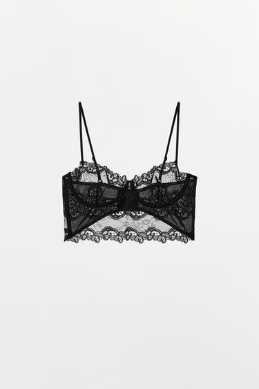 BRALETTE AROS ENCAJE BORDADOS - Negro de Zara
