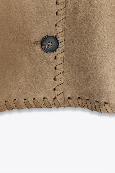Zara FAUX SUEDE JACKET WITH BRAIDED TRIM - taupe brown