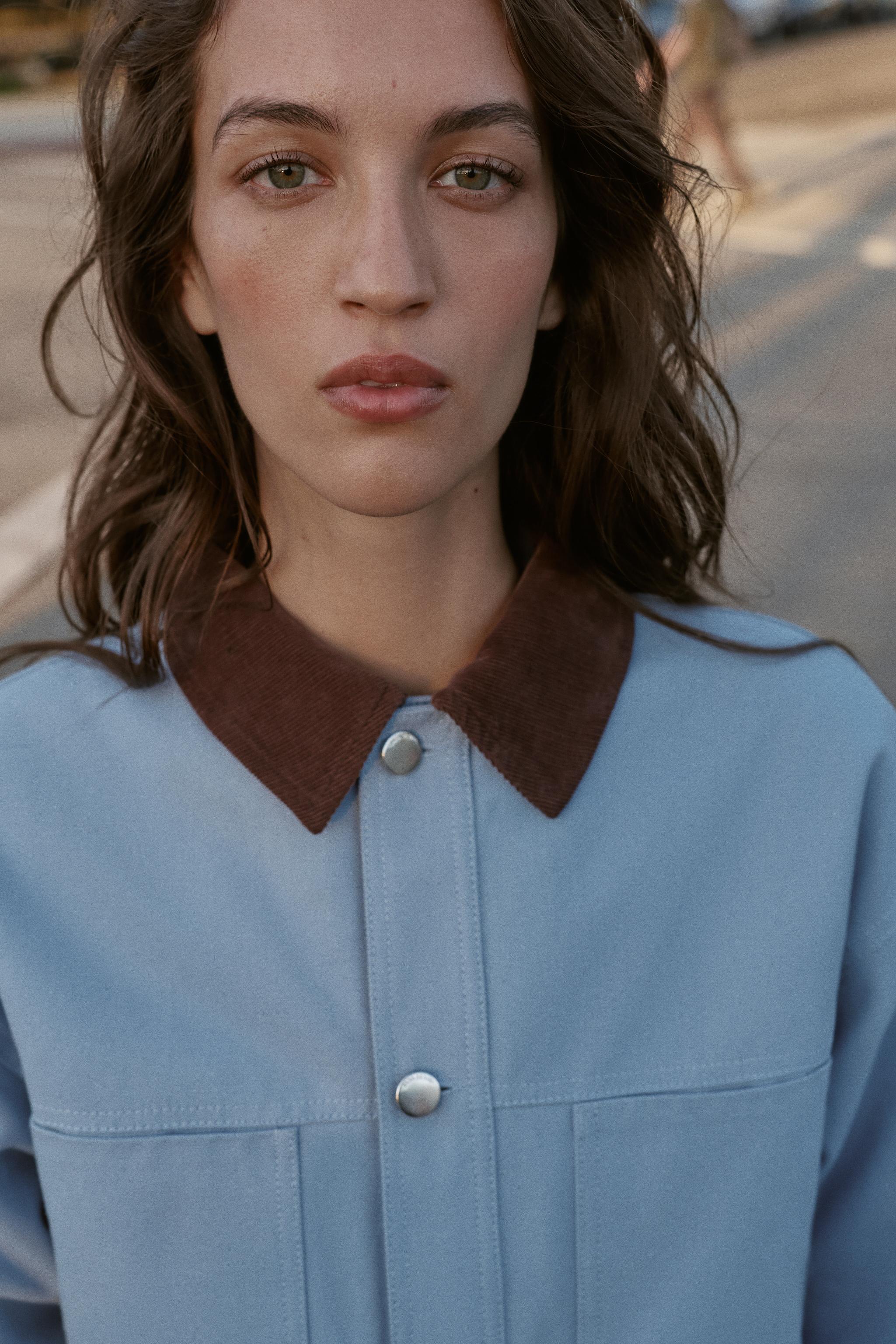 コントラストカラーパフジャケット - 空色 | ZARA Japan / 日本