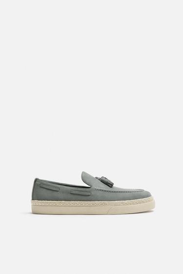 Zara CASUAL LEATHER LOAFERS - Sky Blue