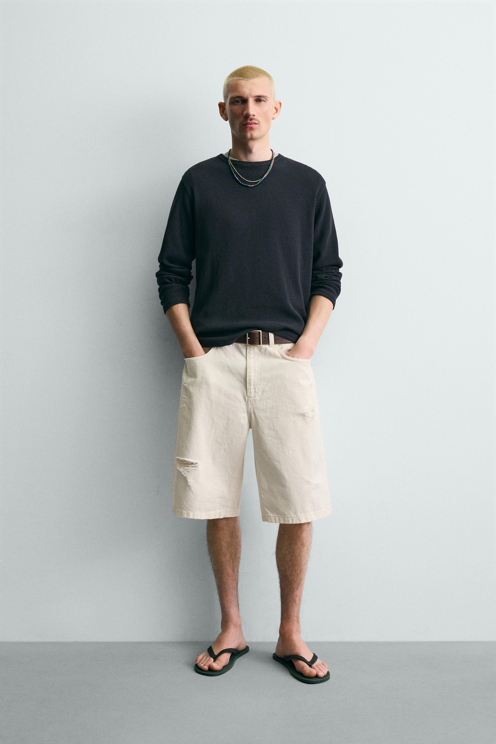 BAGGY FIT DENIM BERMUDA SHORTS - Oyster-white | ZARA UAE - Dubai