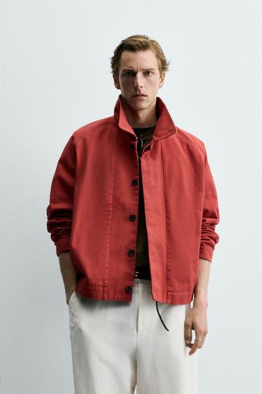 RELAXED FIT COTTON JACKET - Red by Zara