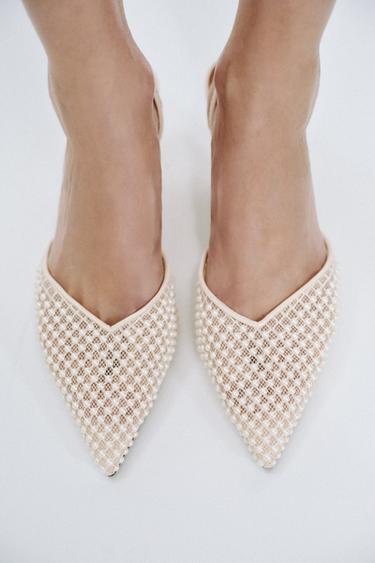 CHAUSSURES OUVERTES À L'ARRIÈRE AVEC PERLES - Blanc de Zara - Image 1
