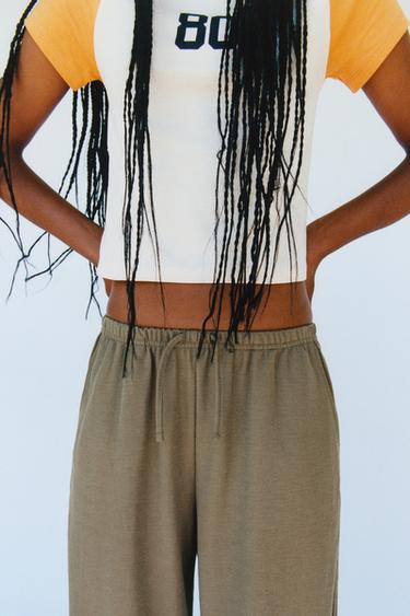 WIDE-LEG PYJAMA TROUSERS - Khaki by Zara