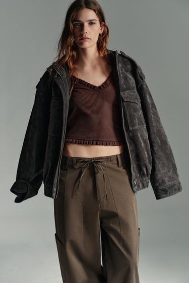 RUFFLED LONG SLEEVE TOP - Brown by Zara - Image 1