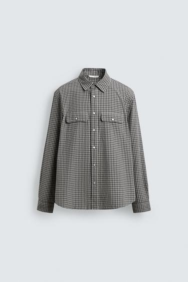 CAMISA CADROS PETOS - Gris / Torrado de Zara
