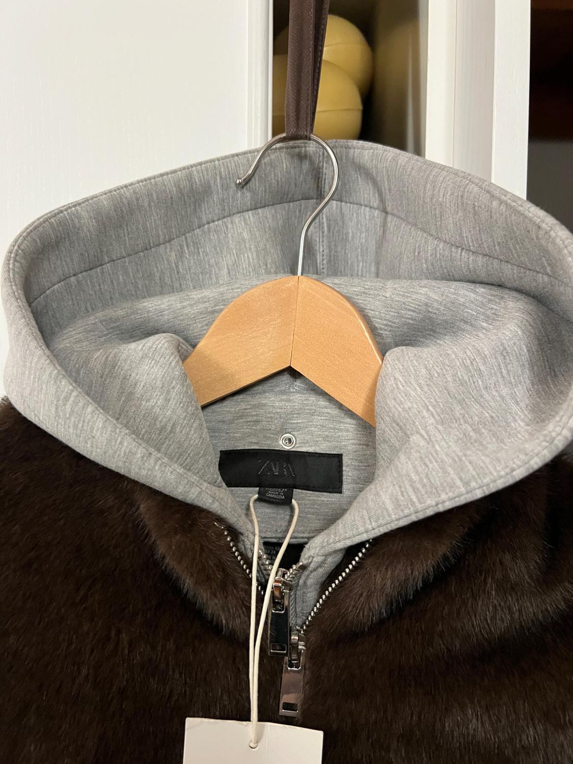 CONTRAST BOMBER JACKET WITH FAUX FUR HOODIE - Image 6