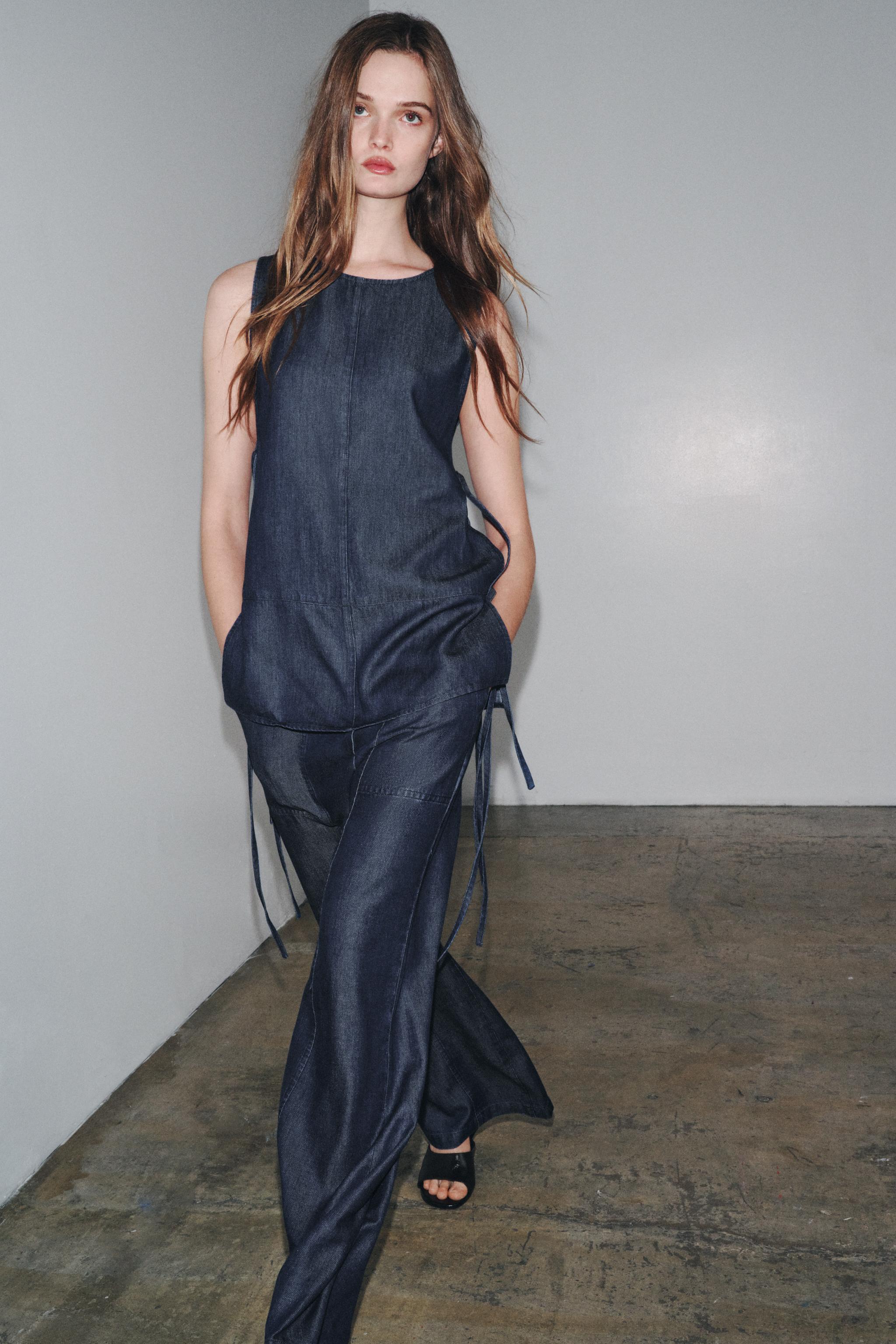 ZW COLLECTION DENIM TIE TOP - Blue | ZARA Canada