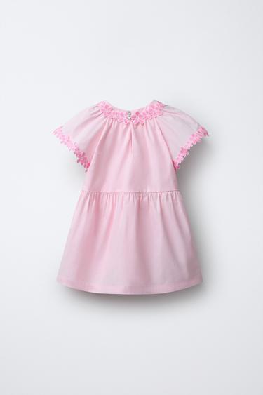 ROBE EN POPELINE À FLEURS BRODÉES - Rose de Zara - Image 1
