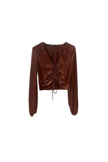 SATIN EFFECT RUCHED TOP
