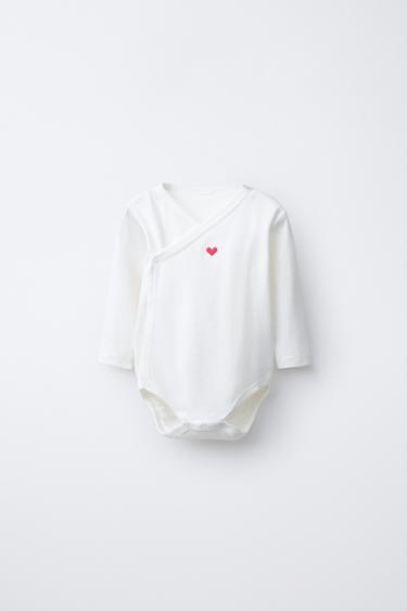 3-PACK OF KIMONO NECK HEART BODYSUITS - Ecru by Zara