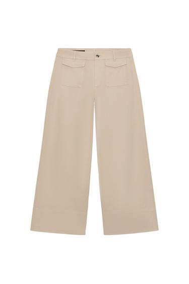 Zara CULOTTE DENIM PANTS - Light camel