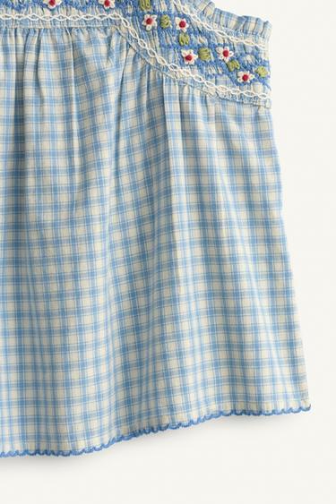 LIMITED EDITION EMBROIDERED CHECK TOP - Blue/White by Zara - Image 8