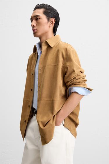 REGULAR FIT SUEDE LEATHER SHIRT - Brown by Zara - Image 5