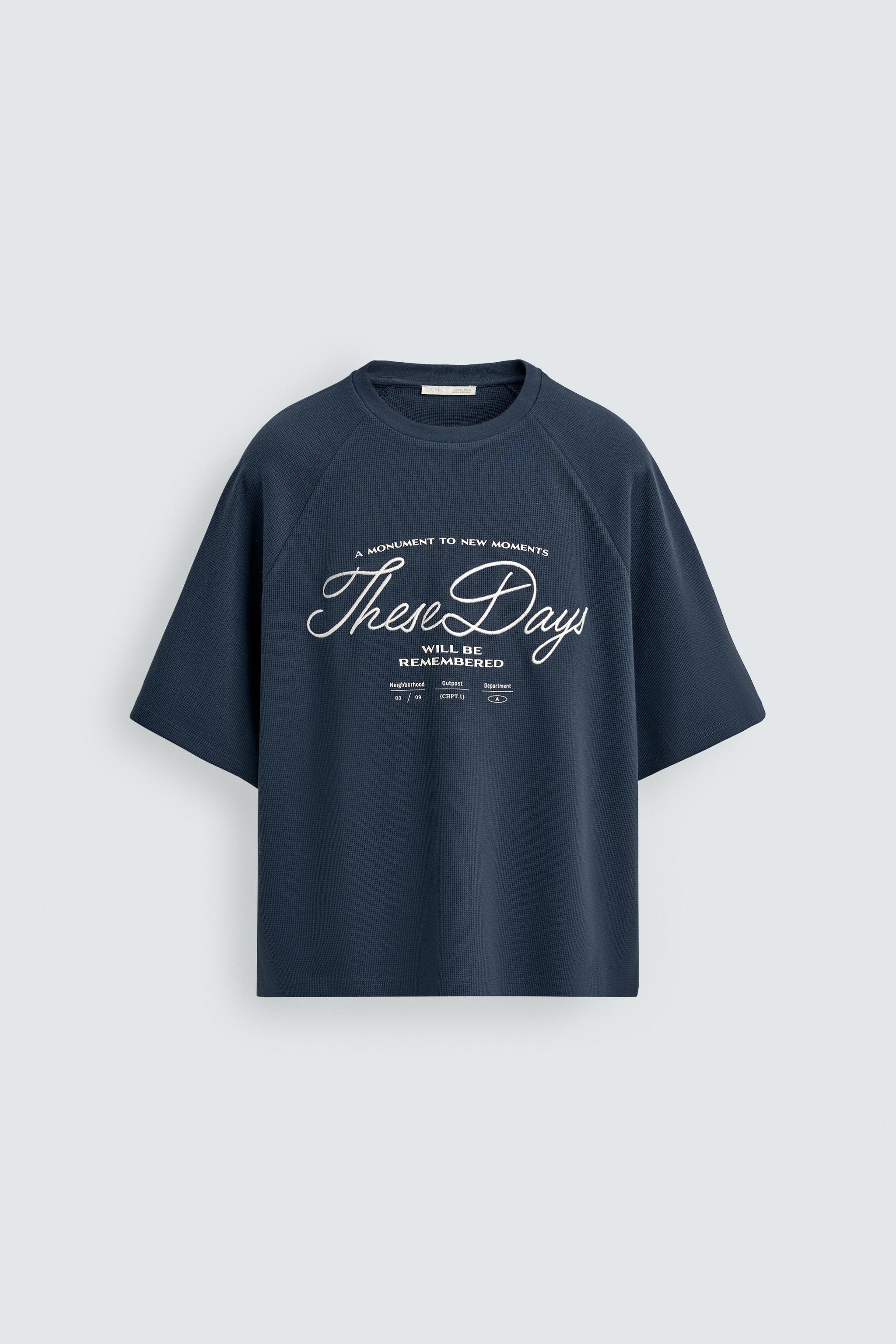 WAFFLE-KNIT TEXTURE T-SHIRT - Navy blue | ZARA South Africa