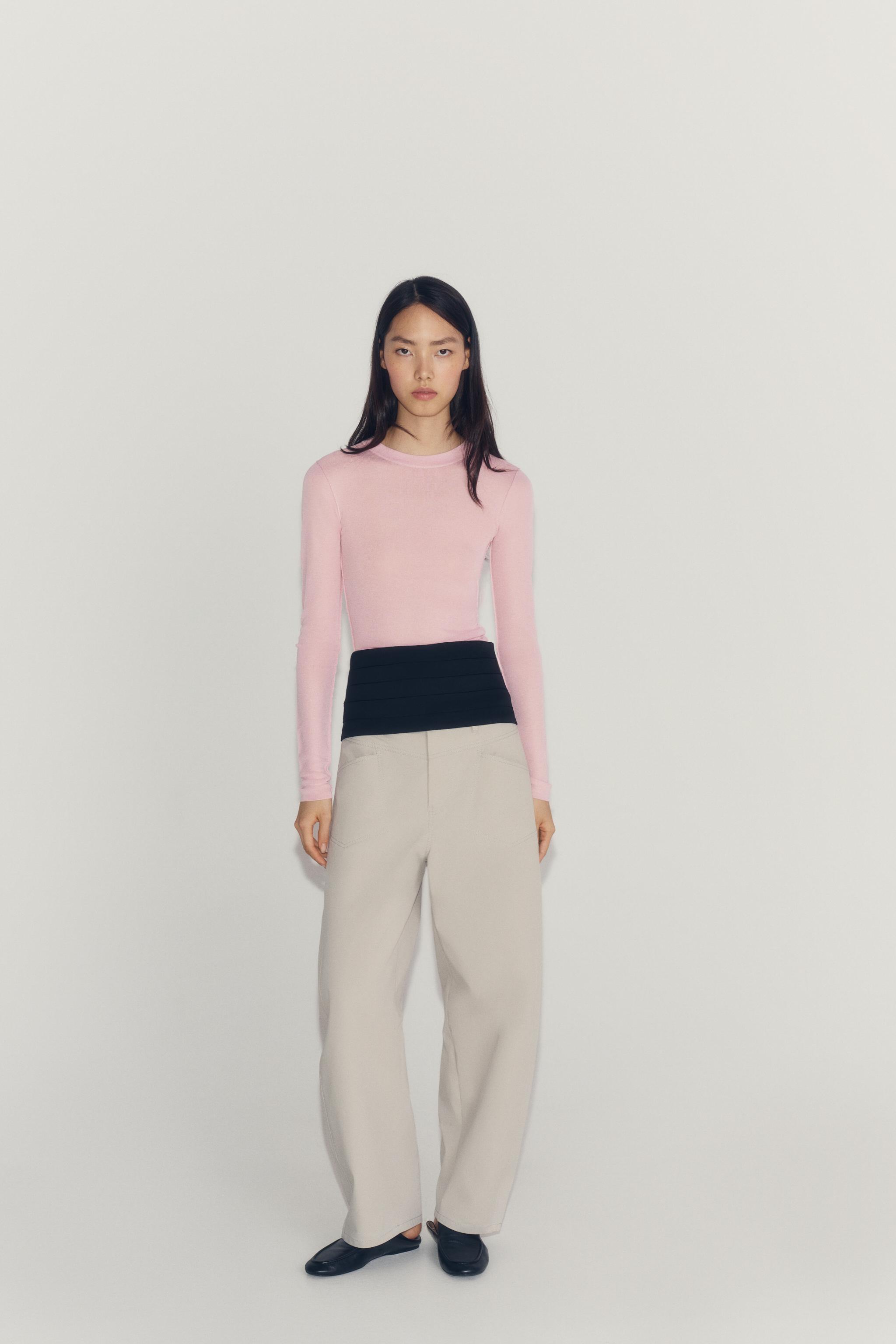 SEMI-SHEER KNIT TOP — Pink