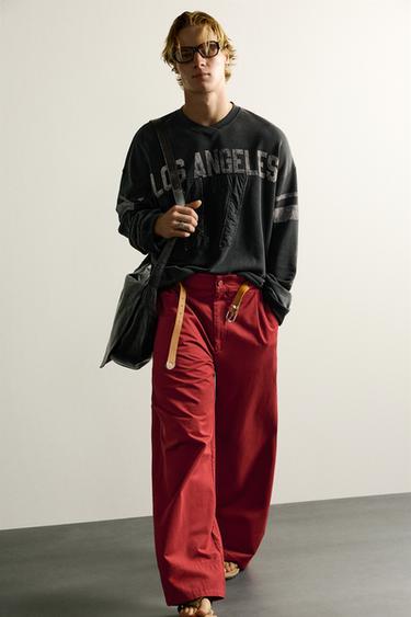WIDE-LEG PLEATED TROUSERS - Red by Zara