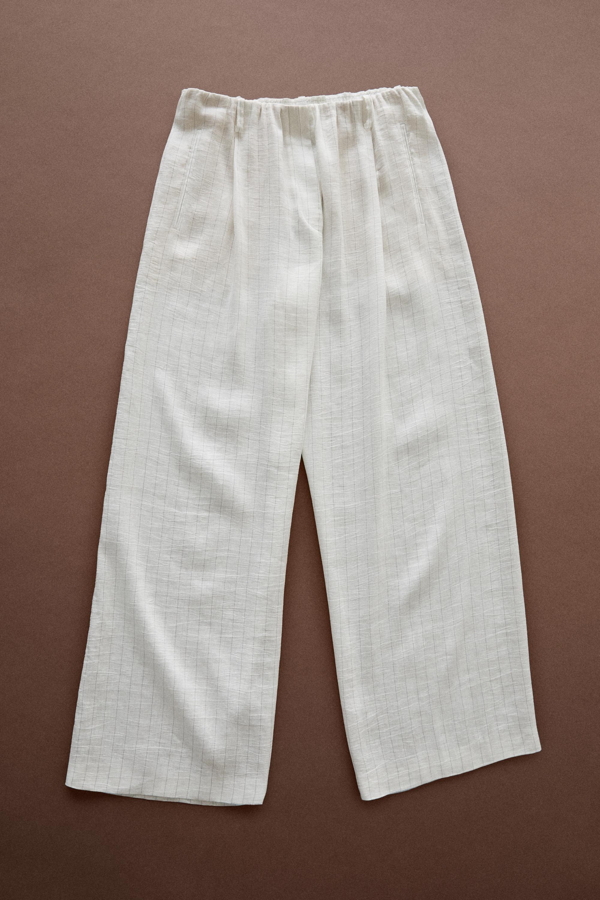 Striped pleated flowing pants - STUDIO — Ecru