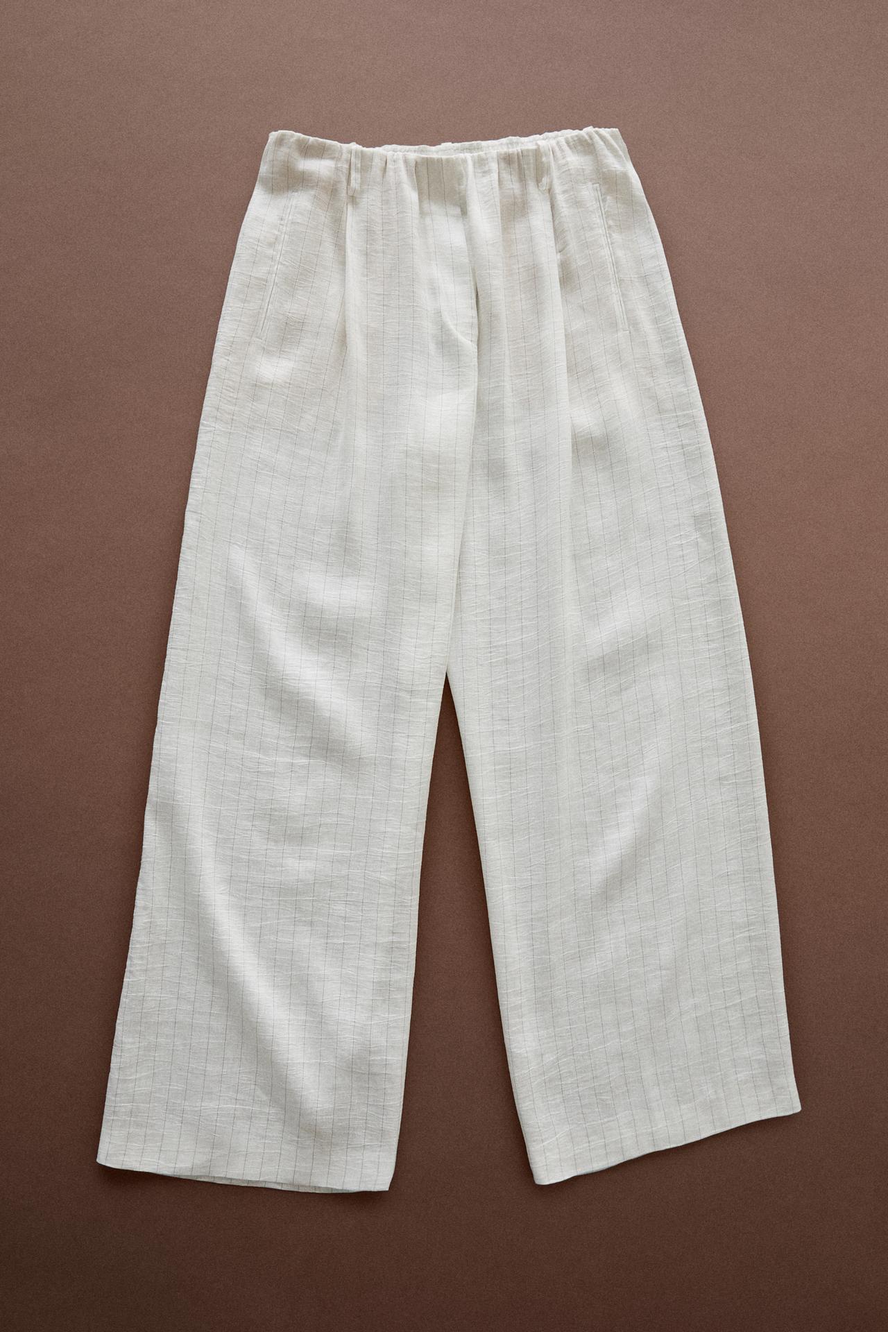 Striped pleated flowing pants - STUDIO — Ecru