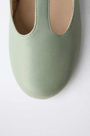 T-BAR LEATHER BALLET FLATS - LIMITED EDITION - Green by Zara - Image 5