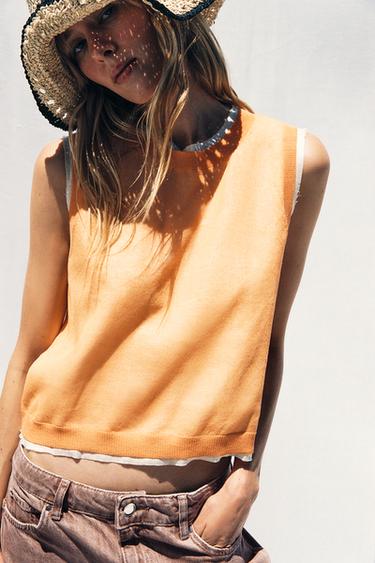 TOP EN MAILLE DOUBLE ÉPAISSEUR AVEC LIN - Orange de Zara - Image 1