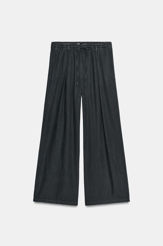 PANTALÓN PALAZZO CON LINO - Gris antracita de Zara - Imagen 0