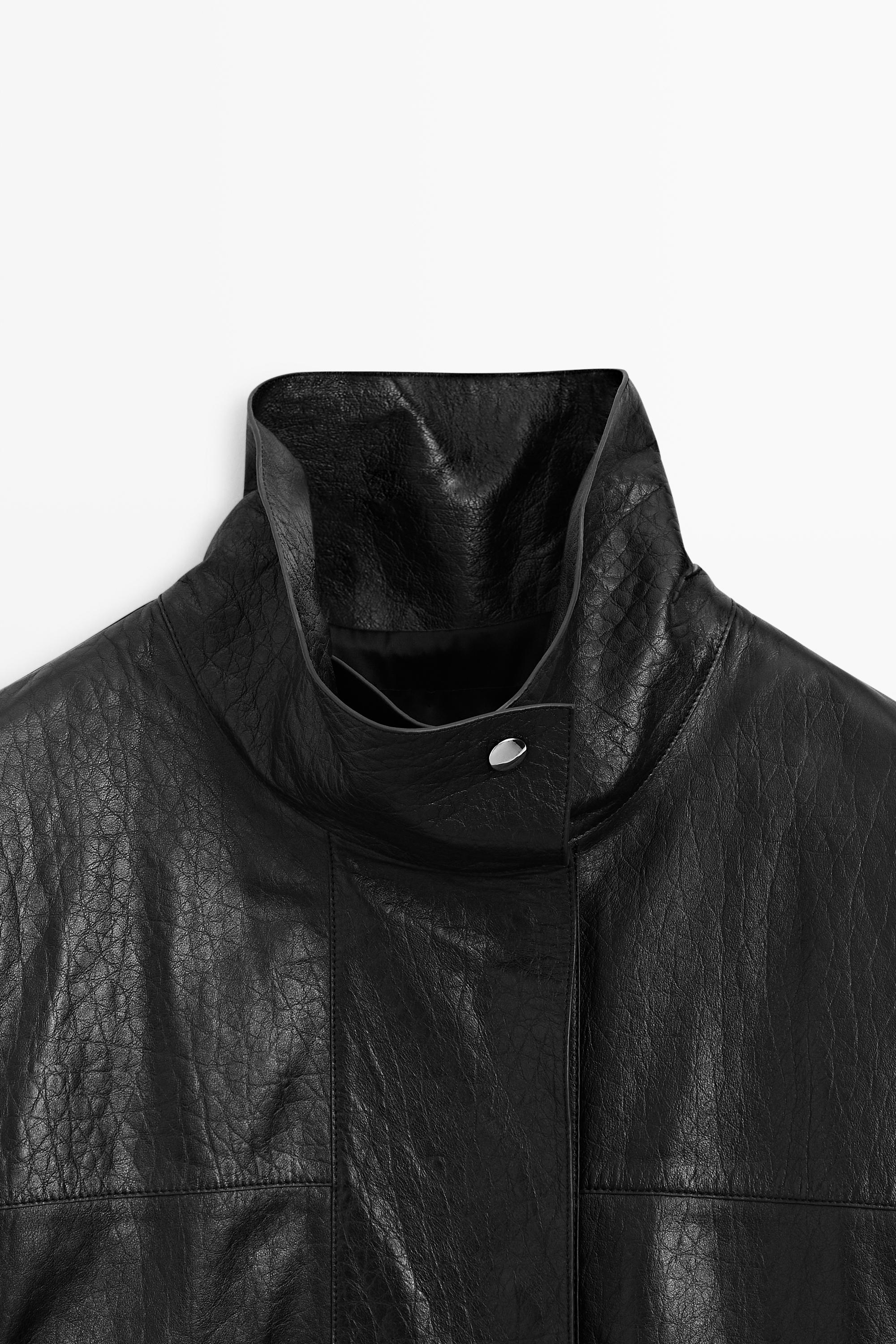 Veste en cuir à col montant