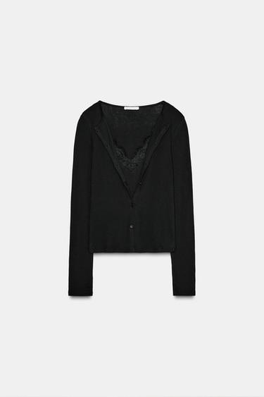 ÁO KHOÁC REN PHỐI HỢP - Màu đen từ Zara