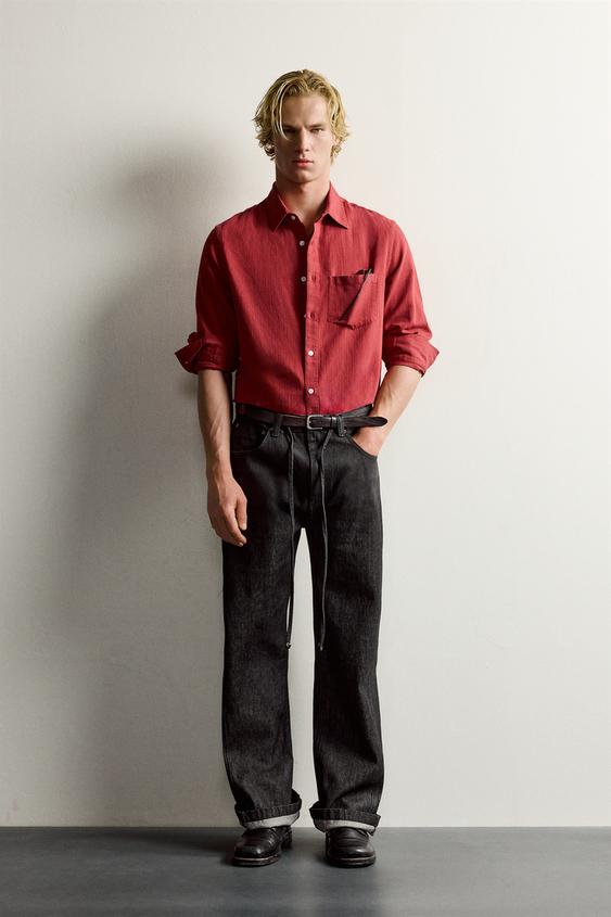 RELAXED FLARE FIT JEANS WITH BELT - Black by Zara - Image 0