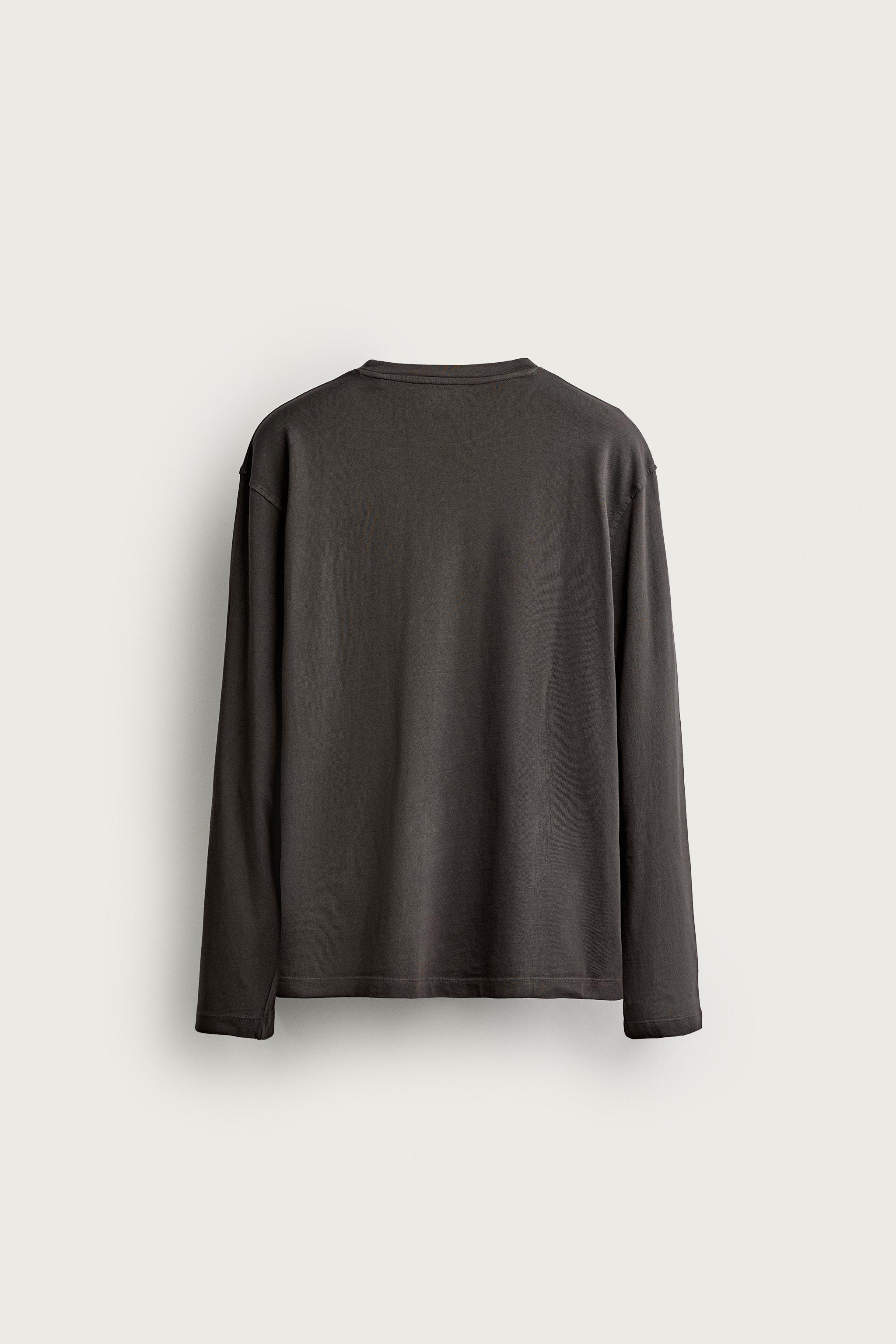 STRIPED LONG SLEEVE REGULAR FIT T-SHIRT — Anthracite grey