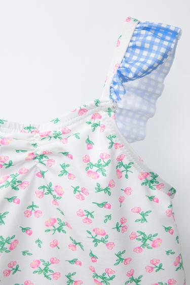 AGES 2-6/ FLORAL GINGHAM SWIMSUIT - White by Zara - Image 2