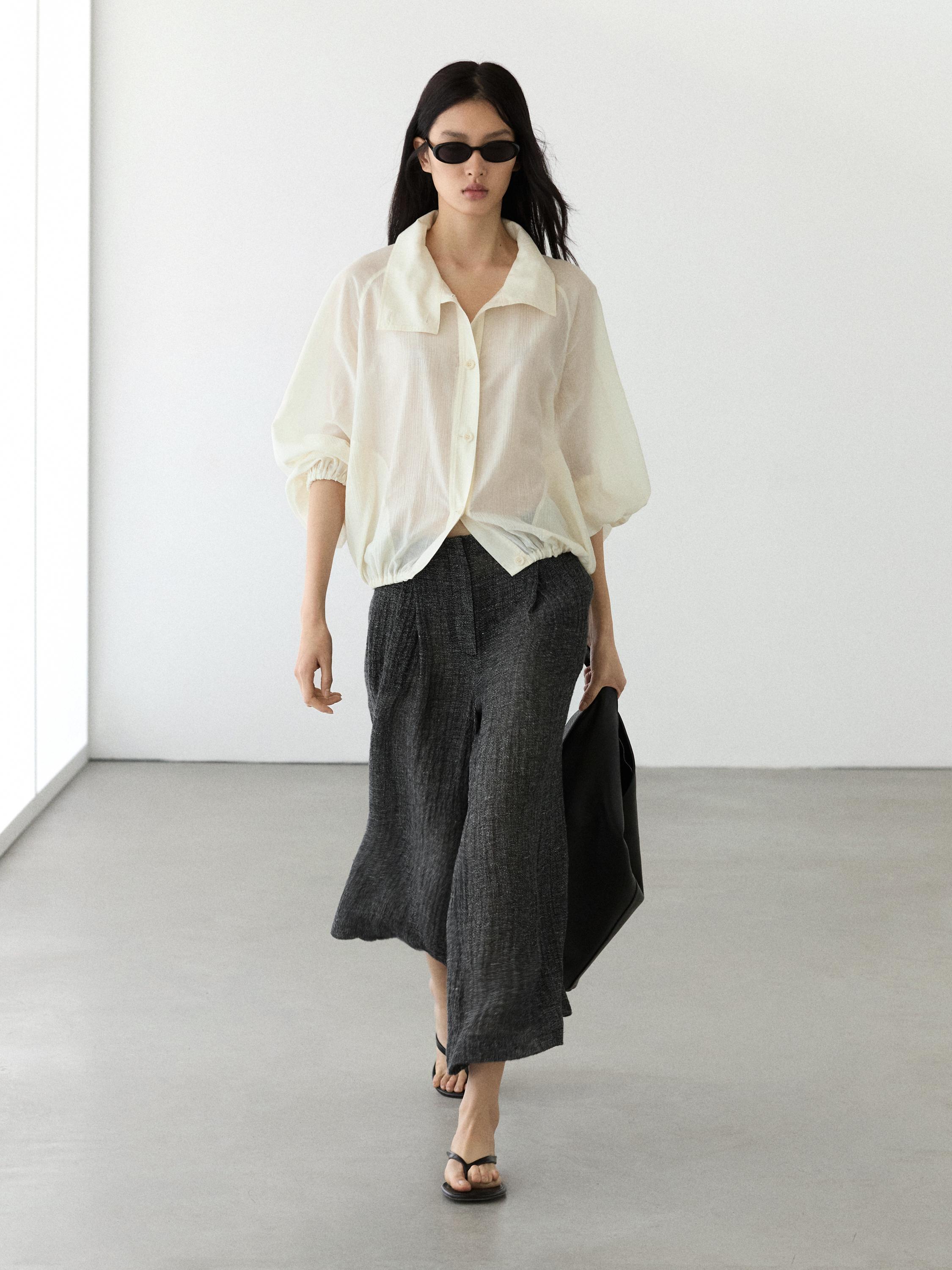 Pantalon à pinces total look en lin mélangé