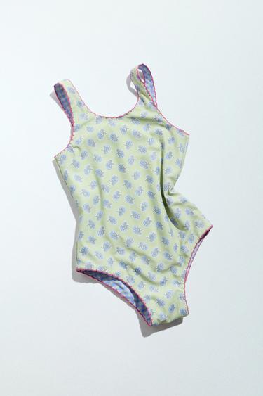 2-6 YEARS / REVERSIBLE FLORAL & CHECK SWIMSUIT - Lime by Zara