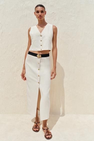 CREPE MIDI SKIRT WITH BELT - Ecru by Zara