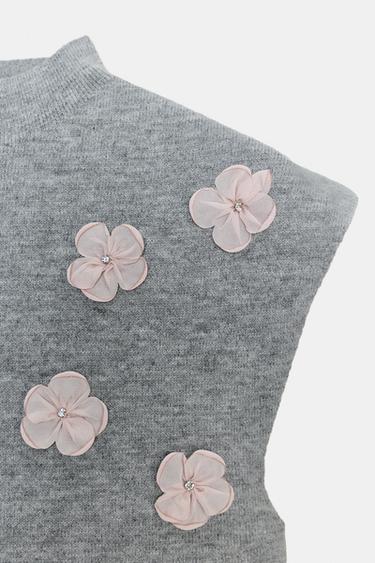 JEWEL EMBELLISHED RELIEF FLORAL TOP - Grey by Zara - Image 5