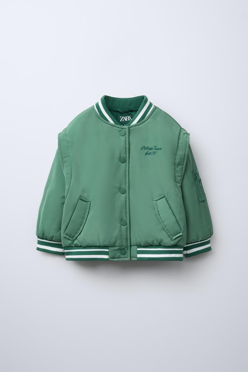 エンブロイダリーテキスト ボンバージャケット - グリーン | ZARA 