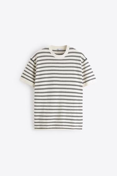 CAMISETA PUNTO RAYAS - Crudo de Zara