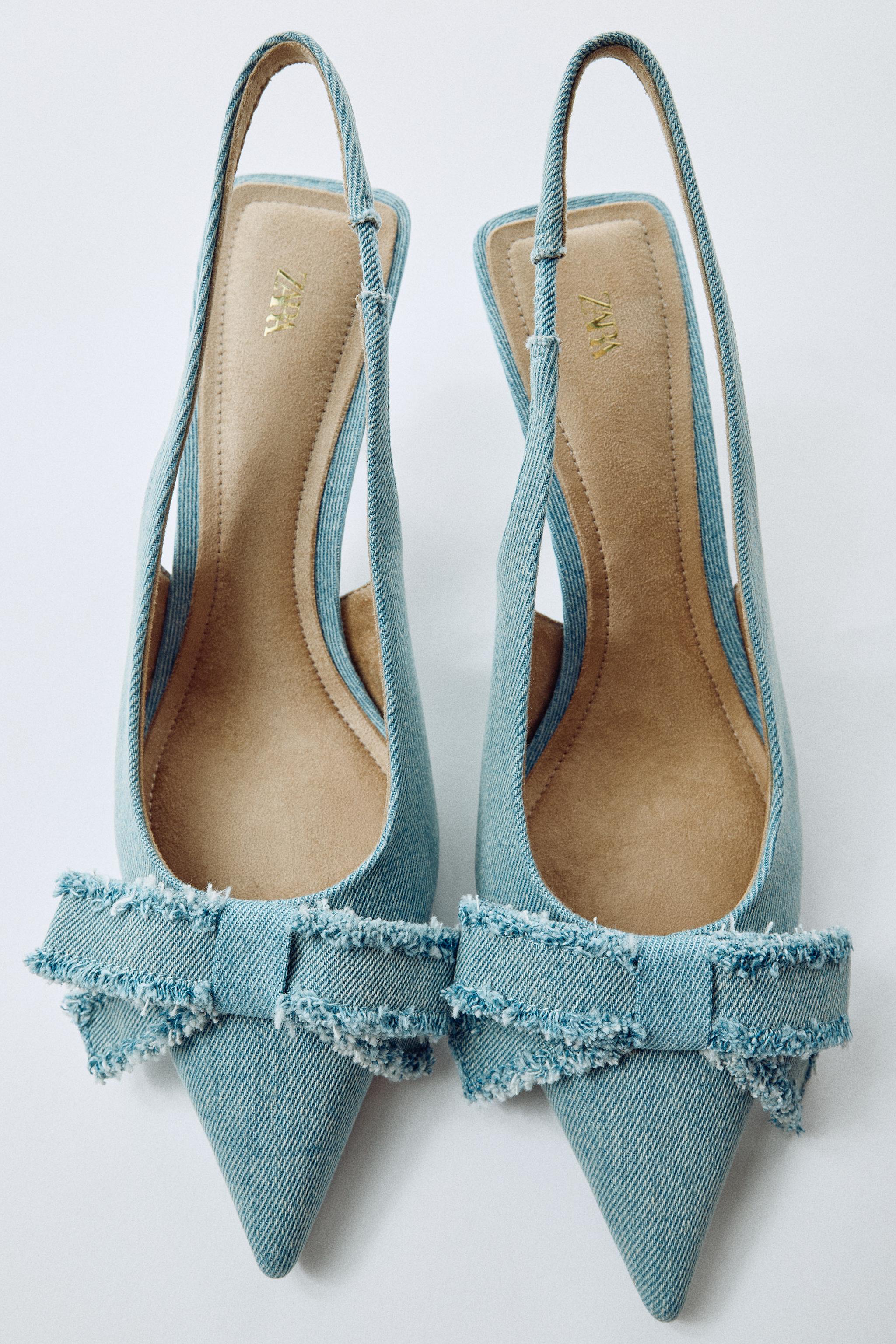 DENIM BOW SLINGBACKS — Blue