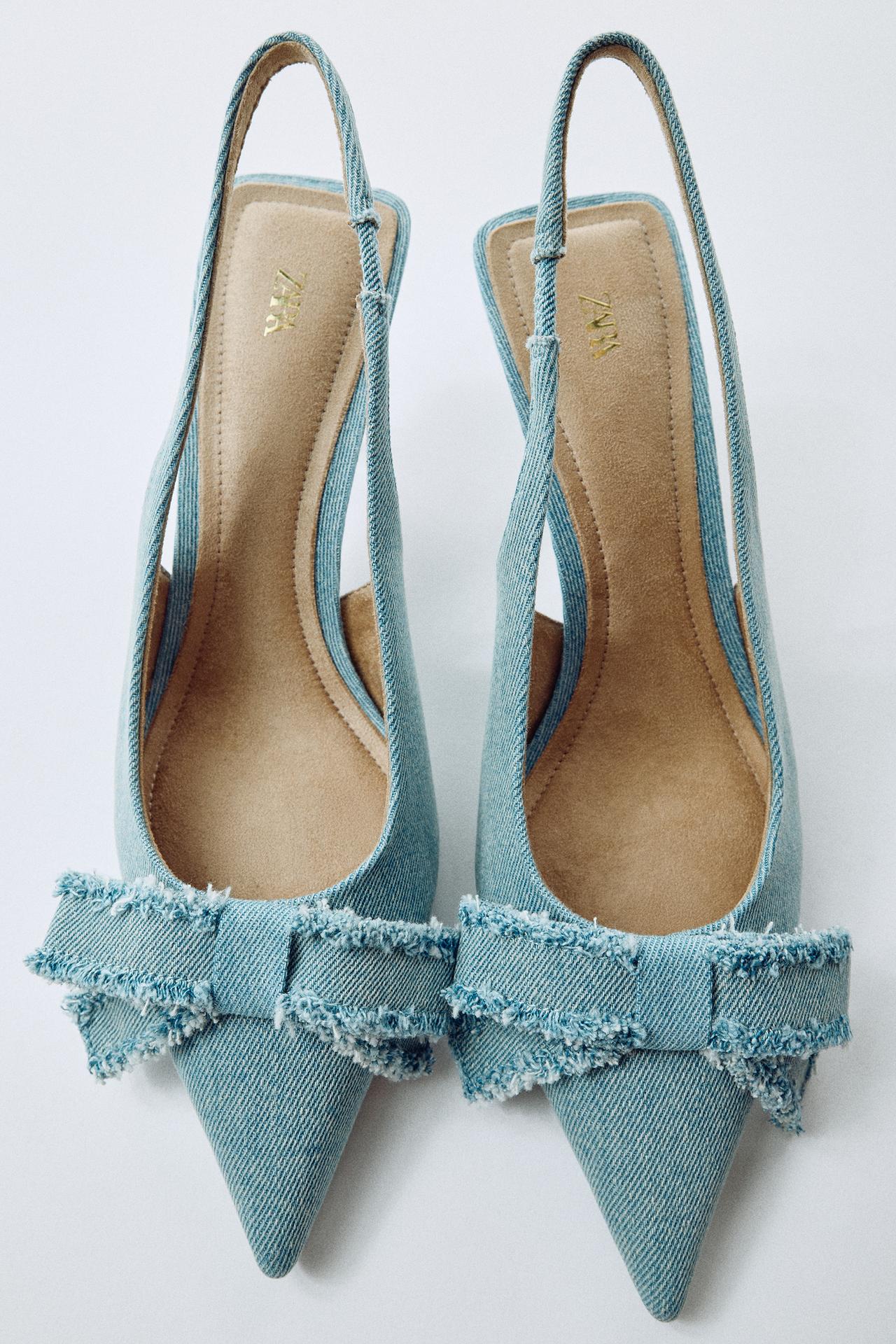 DENIM BOW SLINGBACKS — Blue