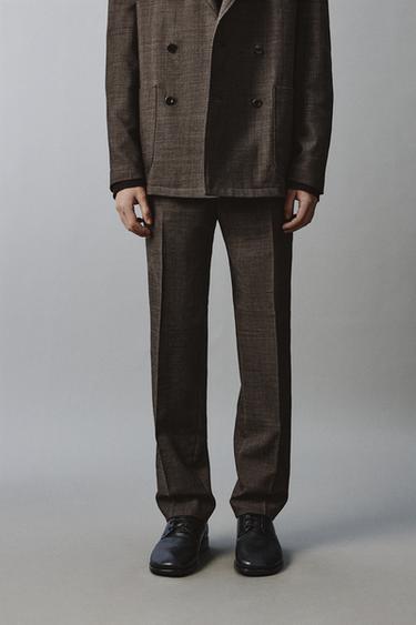 Zara 100% 羊毛打褶西裝長褲 - 棕色